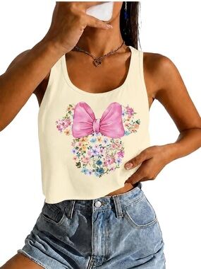 Women's Magic Kingdom Castle Graphic Tank Tops Summer Bow Crop Tank